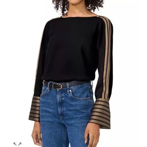 Vince Camuto Black Blouse with Tan Striped Accent Sleeves
